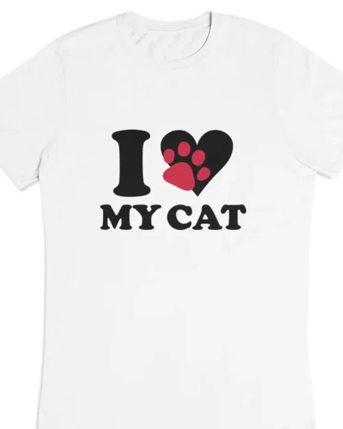 white t-shirt with i love my cat design