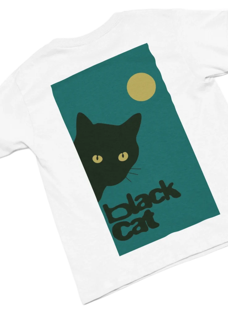 white t-shirt with black cat fun design