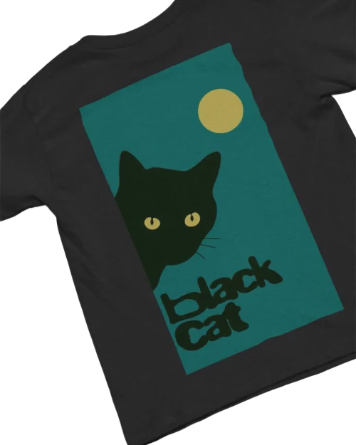 black t-shirt with black cat fun design