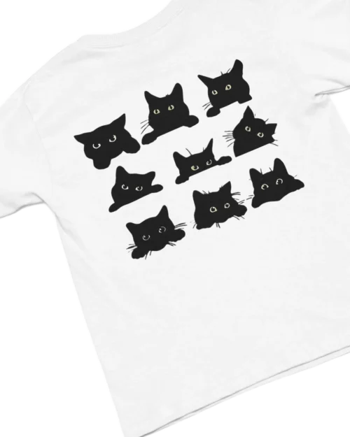 white t-shirt with black cat fun design