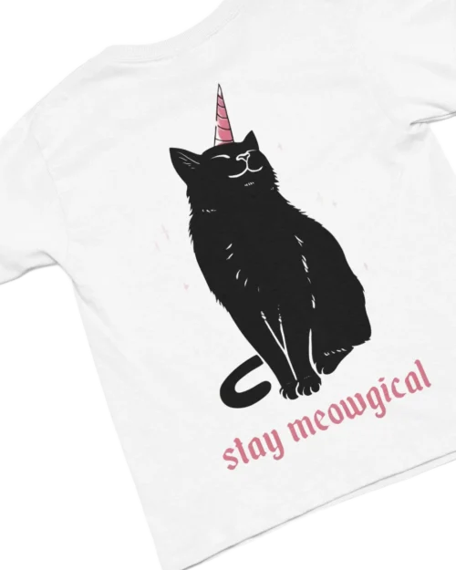 white t-shirt with black cat fun design