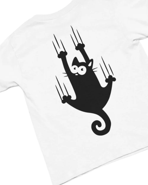 white t-shirt with black cat fun design